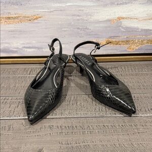 Lauren Ralph Lauren Black Textured Slingback Heels
